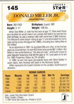 1991 Jockey Star Jockeys #145 Donald Miller Jr. Back